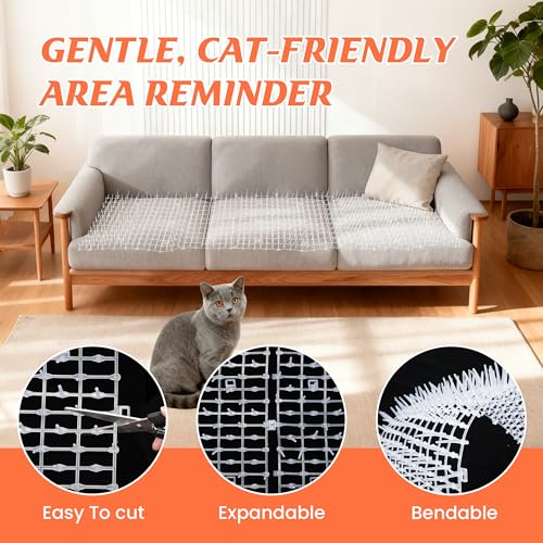 OCEANPAX Transparent Cat Scat Mat 2 Pack, 6.5FT Clear Cat Deterrent Mats with Spikes for Sofa, Windowsill, Balcony & Garden, Cuttable Indoor Outdoor Pet Repellent Strips, 78 x 11 Inch Each - Thumbnail 2