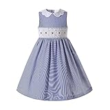 Pettigirl Girl Blue Embroidery Smocked Clothing Sundress Sleeveless Casual Smock Dresses