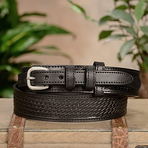 Bullhide Men's Basket Weave Leather Belt - 1.5 Inch Wide, Genuine Leather, USA Made, With Nickel Roller Buckle - View #2