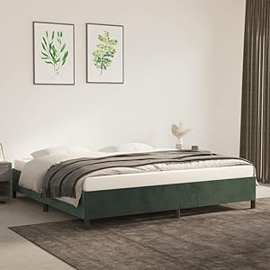 INLIFE Estructura de cama verde oscuro 200 x 200 cm, terciopelo, verde, 28,9 kg