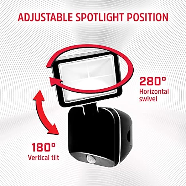 Energizer Single Head Security Light, Wireless, Battery Operated, 120¡ã Motion Detection, 300 Lumens, Tilts & Swivels Activated LED Spotlight, Black, 1 Pack, 40777-S1