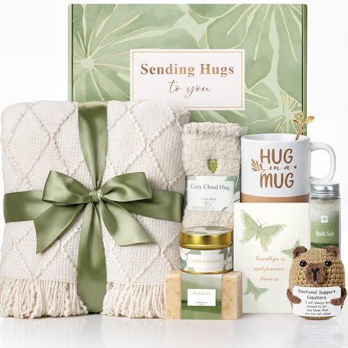 Sympathy Gift Baskets for Loss of Loved One - Bereavement Grief Condolences Gifts for Loss of Mother Father Husband - Miscarriage Care Package for Women Hug in a Box Memorial Gifts for Loss of Mom Dad