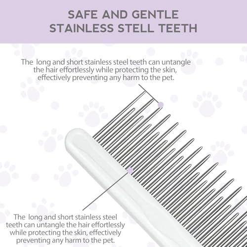 Pet Comb with Long & Short Stainless Steel Teeth for Removing Matted Fur, Knots & Tangles – Detangler Tool Accessories for Safe & Gentle DIY Dog & Cat Grooming - Image 3