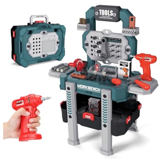 Kids Tool Bench, Toddler Workbench with Electric Drill and 78 Realistic Toy Tools, Toy Tool Bench Workshop, Pretend Play Kids Tool Set for Boys, Green, Large Size