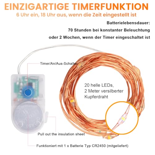 innolife 9er-Pack Mini LED Lichterkette Batterie mit Timer, 2M 20 LEDs – Ansicht 2