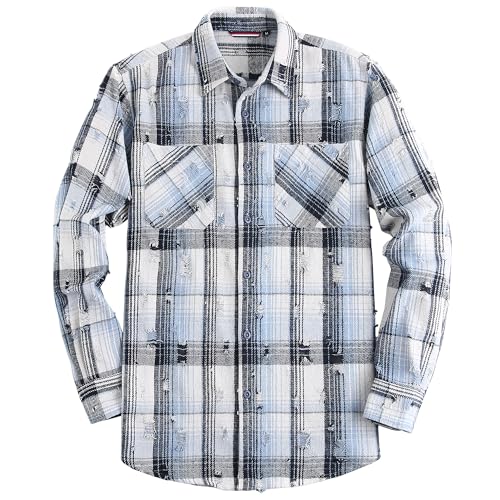Image of WARHORSEE Flannel Shirt for Men Long Sleeve Button Down Plaid Shirts | Soft Cotton Blend for Multi-season Wear, Lightweight yet Warm, Dual buttoned storage pockets, Machine Washable Easy Care