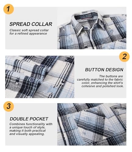 Image of WARHORSEE Flannel Shirt for Men Long Sleeve Button Down Plaid Shirts | Soft Cotton Blend for Multi-season Wear, Lightweight yet Warm, Dual buttoned storage pockets, Machine Washable Easy Care