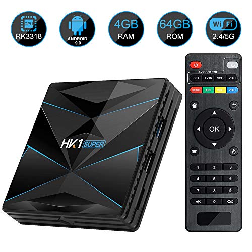 HK1 SUPER Android 9.0 TV Box 4GB RAM 64GB ROM RK3318 Quad-Core Dual WiFi 2.4G/5G BT 4.0 Ethernet H.265 USB 3.0 Supports 3D 4K Ultra HD Smart TV Box