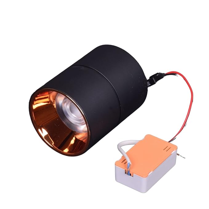 sevenglow Surface COB Spot Light, 12W, 2.95 Inch Cutout ? Black & Copper Shiny Black, 3000K/4000K/6500K Color Temperature, 2-Year Warranty