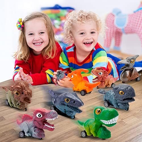 Dinosaur Pull Back Cars Toys - 8 Pack Dinosaurs Toys for Boys Kids Toddlers Children Girls Baby Aged 1 2 3 4 5 6 Years Old and Up, Cuddly Dino Car Set Pullback Vehicles Gifts for Birthday Christmas