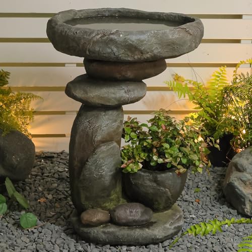27.6' Tall Outdoor Fountain for Garden, Patio, Yard – Vertical Space-Saving Design, Made of Resin & Fiberglass Composite – No Pump/Lights Included