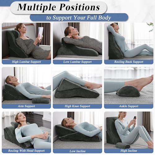 Axelrod Bed Wedge Pillow Set Foam | Adjustable Pillows for Back, Leg and Knee Pain Relief | Post Surgery Ortho Pillow – Anti Snoring, Heartburn, Acid Reflux & GERD- Dark Grey