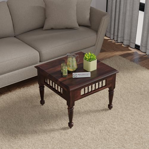 Image of Jangid Handicraft Solid Wood Coffee Table for Living Room | Wooden Center Table | Square Coffee Table | Tea Table for Sofa | Modern Sofa Table for Hall | Sheesham, Walnut Finish