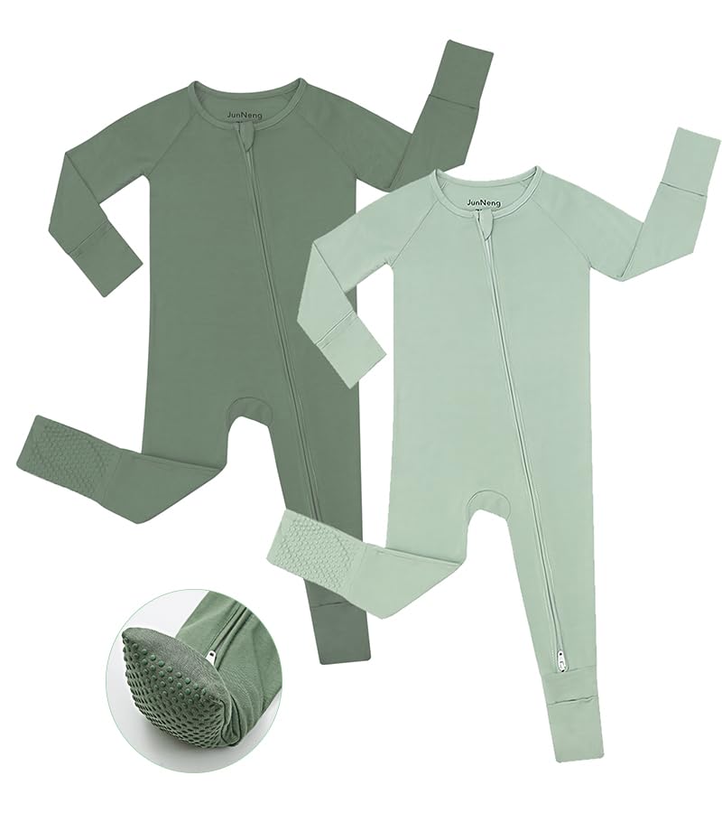 Image of JunNeng Viscose from Bamboo Sleeper with Mittens, 2 Way Zipper Baby Boy Pajamas, Non Slip Sleep'N Play Romper