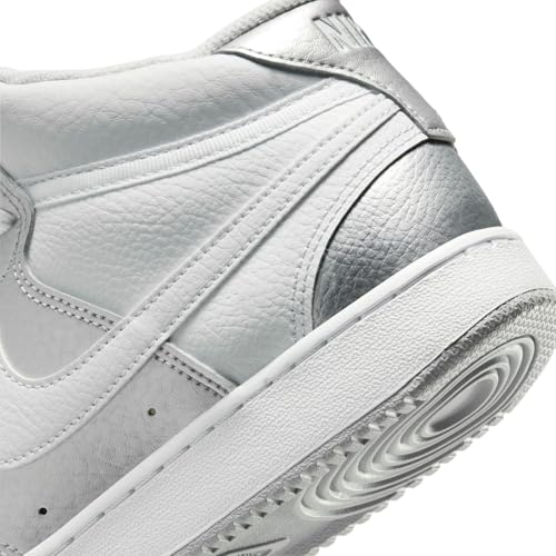 Nike Women's Court Vision Mid Trainers, White metallic silver, 6.5 Women