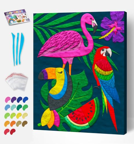 Splat Planet Kit de peinture à l'argile tropicale sans dégâts, kit d'argile à séchage à l'air libre, toile 3D sensorielle, activité artistique et manuelle amusante pour enfants, pré-encadré 40x30cm