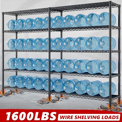 REIBII 70" W Storage Shelves Load 1600LBS,Metal Shelving 5-Tier Wire Shelving Unit Garage Shelving for Storage Adjustable Metal Shelves for Pantry Kitchen Garage Commercial, 70" W*15.8" D*72.4" H - Thumbnail 6