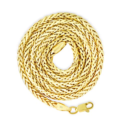 Nuragold 10k Yellow Gold 2.5mm Franco Rounded Palm Wheat Foxtail Spiga Chain Pendant Necklace, Mens Womens Lobster Clasp 16" 18" 20" 22" 24" 26" 28" 30" - Image 3