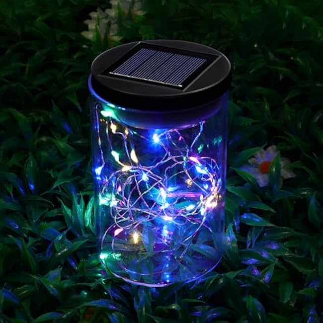 Retisee 12 Pack 3.15 Inch Colorful Solar Replacement Tops with 30 LEDs, Waterproof Silicone Lid, Fairy String Lights for Outdoor Mason Jars, Garden Lanterns & DIY Decor