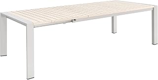 Extendable Outdoor Dining Table for 6-10 Person, 85"-107" Oversized Rectangular Patio Dining Table, Never-Rust Aluminum Expandable Dining Table with Wood Grain Tabletop for Deck, Garden, Porch
