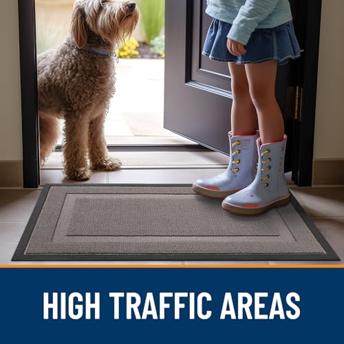 Image of OLANLY Front Door Mat Indoor Outdoor Entrance, Waterproof All-Season, All-Weather Doormat, Sturdy Natural Rubber, Low Profile, Easy Clean Patio Porch Entryway Mat, 47x23, Taupe