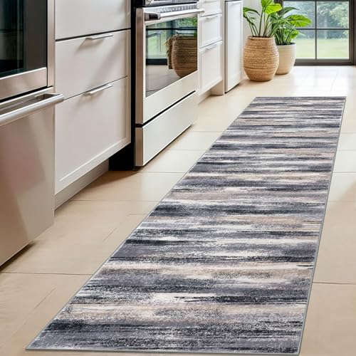 Image of Lansny Abstract Washable 2x8 Runner Rug Non Slip Runners for Hallway | Grey Black Multi;Thin Printed Faux Wool Rug Runners for Kitchen, Entryway;Hallway Runner Rug Non Skid;8ft Carpet Runner