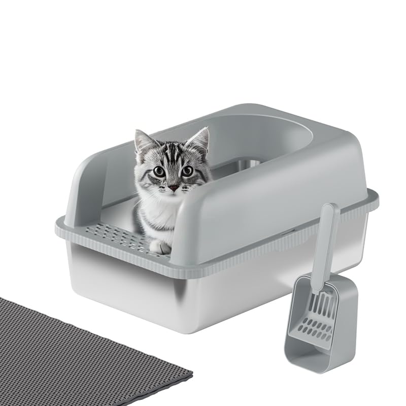 Caja de arena para gato de acero inoxidable grande miniatura 1