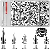 Jollidecor 295 PCS Metal Studs & Spikes Kit, Punk Studs for Clothing Cone Spikes in 5 Sizes Leather Rivets Punk Style Decoration for Craft DIY, Clothes, Belts, Bags, Bracelets, Dog Collar