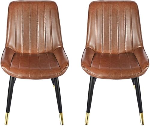 GIA Silla de comedor lateral tapizada sin brazos retro con cuero vegano, cantidad de 2, marrón caramelo, cantidad de 2