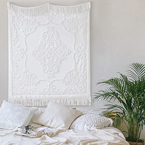 Madison Park 100% Cotton Tufted Chenille Design With Fringe Tassel Luxury Elegant Chic Lightweight, Breathable Cover, Luxe Cottage Room Décor Summer Blanket, 50" X 60", Ivory #TOP5