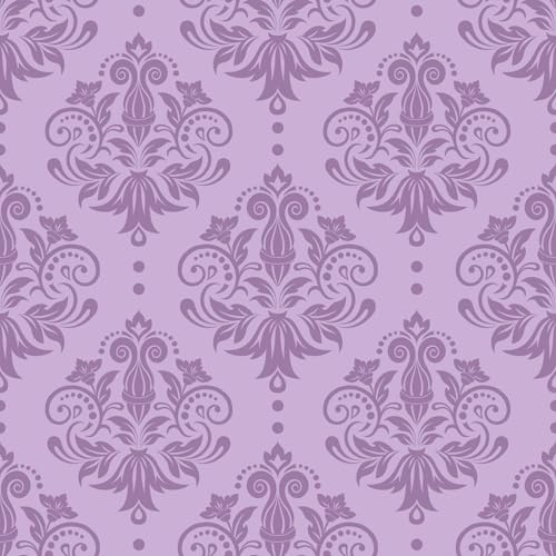 VaryFloral Purple Damask Wallpaper Peel and Stick 17.7"x157" Victorian Purple Floral Wallpaper Elegant Violet Damask Contact Paper for Bedroom Living Room Cabinets Removable Self Adhesive Wall Paper by VaryFloral - Used condition - US$20.19