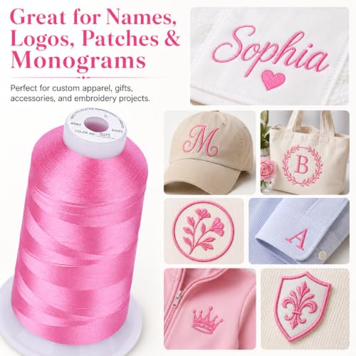 Image of Simthread 5500Yds 40WT Polyester Machine Embroidery Thread, Pink S075 | 100% polyester 40WT, 5500Yds /5000M spool for machine embroidery, monograms, patches, apparel & gifts