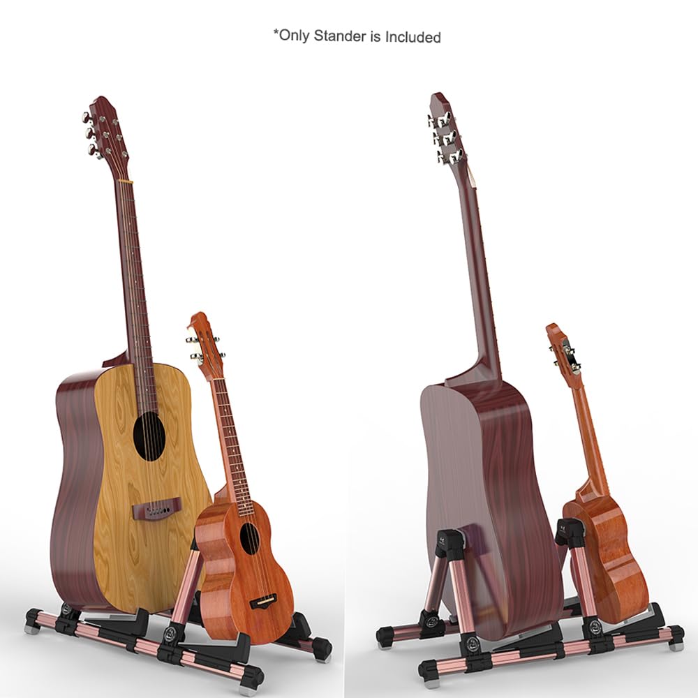 Fafeicy Składany Stojak na Gitarę, Lekka Przenośna Rama, Regulowany Składany Stojak, Stabilny Uniwersalny Uchwyt z Silikonowymi Podkładkami, do Akustycznych Gitar Elektrycznych, (Typ podwójny)