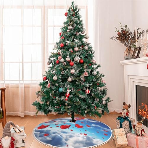 Jupe de sapin de Noël 122 cm rustique en tricot double couche à pompons - 8