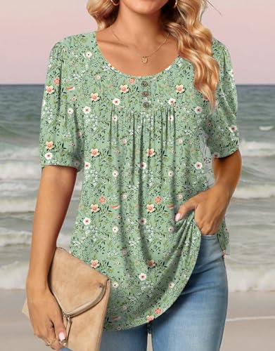 POPYOUNG Women's Tunic Loose Fit Dressy Blouse Ladies Elbow Sleeve Tops Wear with Leggings 6