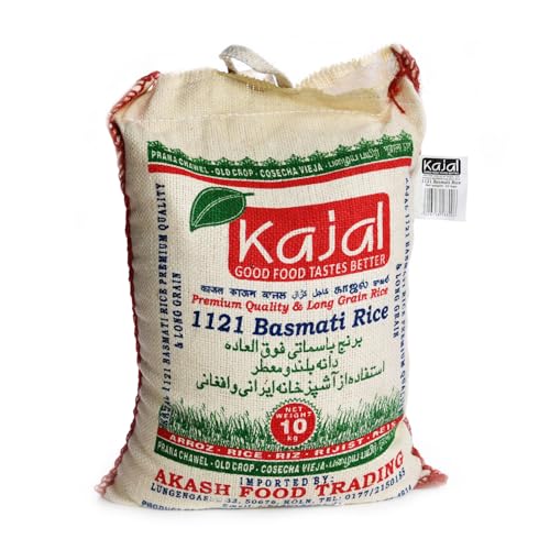 Kajal Premium Arroz Basmati 1 x 20 kg - Arroz premium de grano largo, aromático y esponjoso, ideal para platos tradicionales sin gluten, vegano, rico en nutrientes