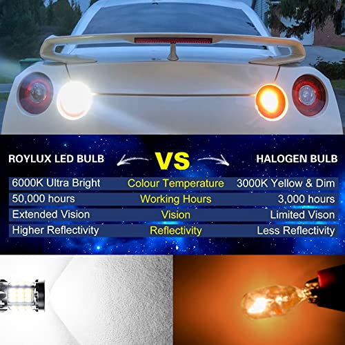 Roylux 2023 Newest Super Bright 7443 7440 T20 Led Bulbs Replacement For Back Up Reverse Lights Brake Tail Parking Lights, 300% Brighter Than Halogen, Xenon White #TOP2