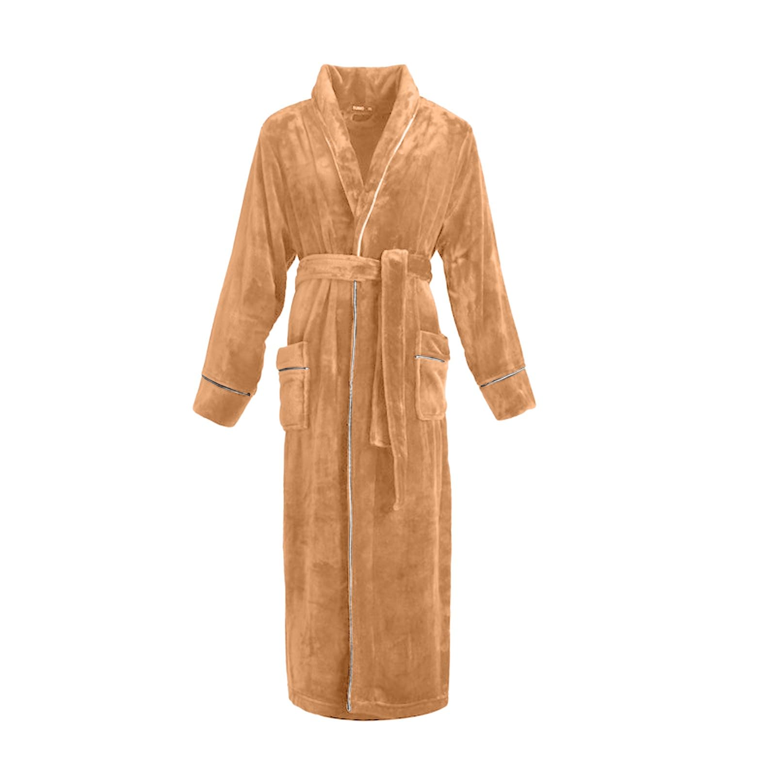 Bademantel Damen Flauschig lang, ohne kapuze, maxi, Verdicken Morgenmantel Nachtwäsche Weich Bequeme Saunamantel Kimono Robe mit Taschen