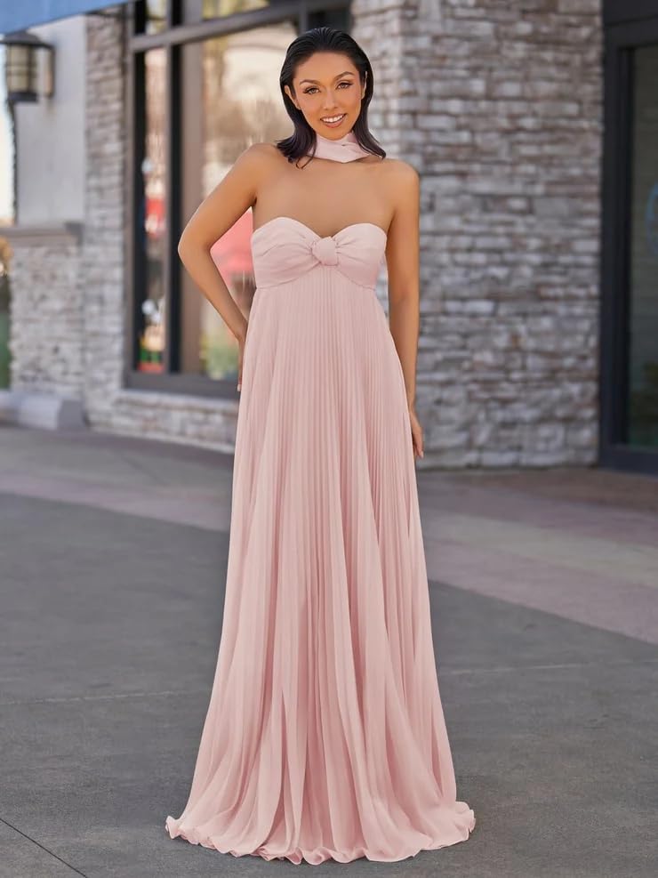 Women's Strapless Bridesmaid Dresses with Scarf Aline Prom Dresses 2025 Chiffon Evening Party Gown3