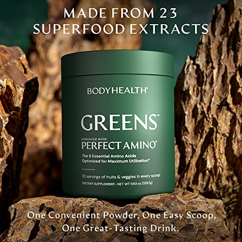 Bodyhealth Perfect Greens Formula (30 Svgs) Daily Superfood Green Apple Smoothie Powder With Vegetables, Fruit, Antioxidants, Prebiotics, Probiotics, Fiber, And Perfectamino Protein #TOP4