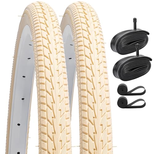 YunSCM 2本セット,26 1 3/8 タイヤ,26x1 3/8 37-590 自転車タイヤ + 26x1 3/8 チューブ 肉厚 米式バルブ32mm + リムテープ + タイヤレバ,適用 26インチ 1 3/8 ロードバイク、車椅子,Y-234(オパ