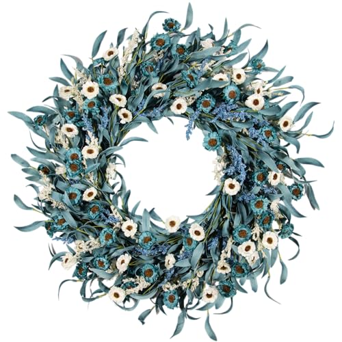 wwmira 24 Inch Blue Daisy Flower Wreaths for Front...
