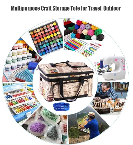 Image of Art and Craft Storage Organizer Bag Paint Art Supplies Storage Bag Arts Craft Tool Carrying Case Artist Travel Bags with Headband Foldable Waterproof Large Capacity Storage Tote Bag for Crafts Sewing