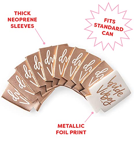 xo, Fetti Bachelorette Party Bride Vibes Can Cooler - White + Rose Gold, 10 Count | Neoprene Holder, Drink Sleeve,Bridal Shower, Engagement Party Decoration and Bride To Be Gift