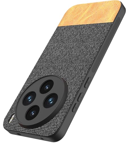 Image of Kapa Soft Fabric & Leather Hybrid Protective Back Cover for Vivo X200T 5G | Shockproof Slim Hard Anti Slip Back Case (Black,Brown)