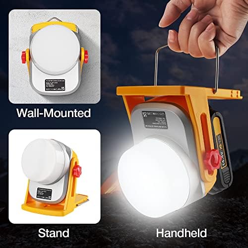 Cordless LED Work Light Portable Outdoor Indoor Rotating LED Camping Light 18W 1600LM Floodlight for Car Repairing,Workshop Compatible with Dewalt 14.4V-20V DCB184 XR DCB180 DCB200 Li-ion Battery