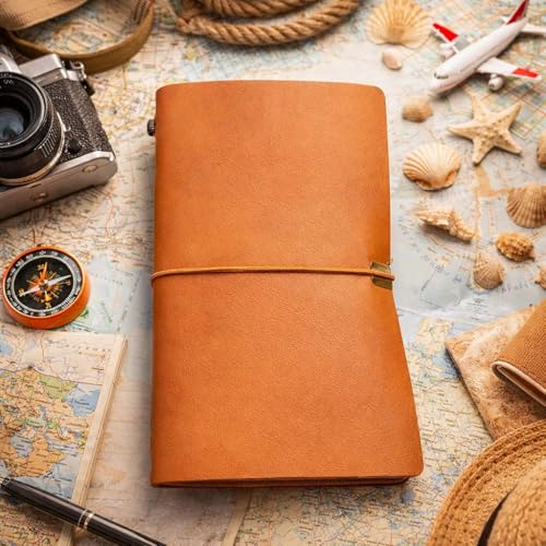 Image of PURESTORY PU Leather Notebook Journal Diary,Travel Journal with 12 Card Slots and 1 Zipper Pocket,Perfect for Travelers,8x5'',2 Replaceable Plain and Lined Notebook - Brown