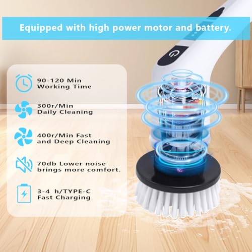 Image of Electric Spin Scrubber - Cordless Cleaning Brush, Shower Cleaning Brush with 9 Brush Heads, 400RPM, 90Mins Work Time, 3 Adjustable Size, 2 Speeds for Bathroom Shower Window Car