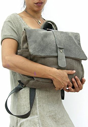 Leather and Canvas Backpack - Unisex - Rucksack Schoolbag LAPTOP Backpack Hadmade Leather Bag