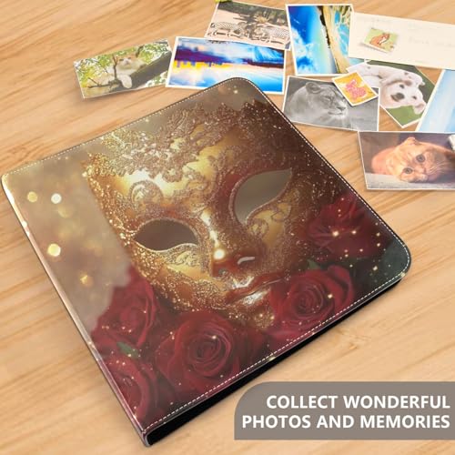 Álbum de Fotos Autoadhesivo DIY Libro de Fotos Scrapbook con Cubierta de Cuero PU, Patrón Máscara Dorada, Anillas 3 Aros, 40 Páginas, 8x10 para Memorias miniatura 5